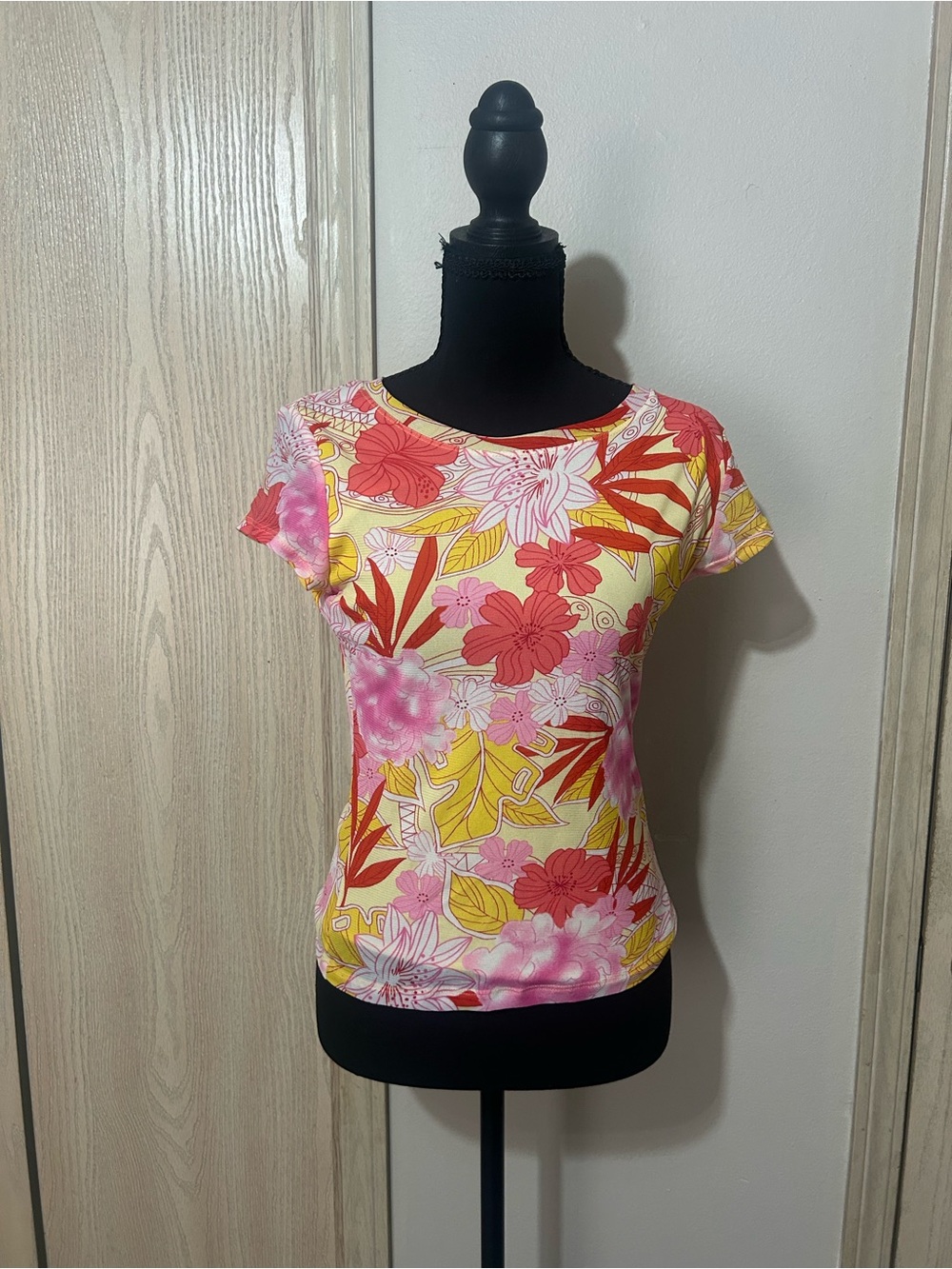 George Yellow Pink Floral Short Sleeve Top
